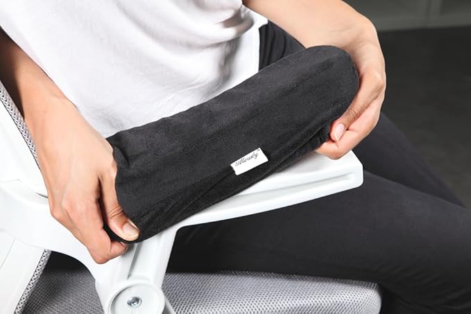 Aloudy Ergonomic Memory Foam Office Chair Armrest Pads, Comfy Gaming Chair Arm Rest Covers for Elbows and Forearms Pressure Relief(Set of 2), Stretch Fit, Black
