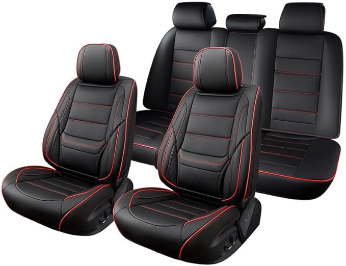 Car Seat Covers Full Set Custom Fit for Chevy Trax 2015-2026-Luxury Leather with Lumbar Support, Breathable, Waterproof, Anti-Slip, Durable, Easy to Install (Black&Red,Full Set)