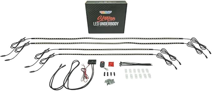 LEDGlow 4pc Pink LED Flexible Car Slimline Underbody Underglow Accent Neon Lighting Kit - 4 Unique Patterns - Water Resistant, Low Profile Light Tubes - Includes Control Box & Remote