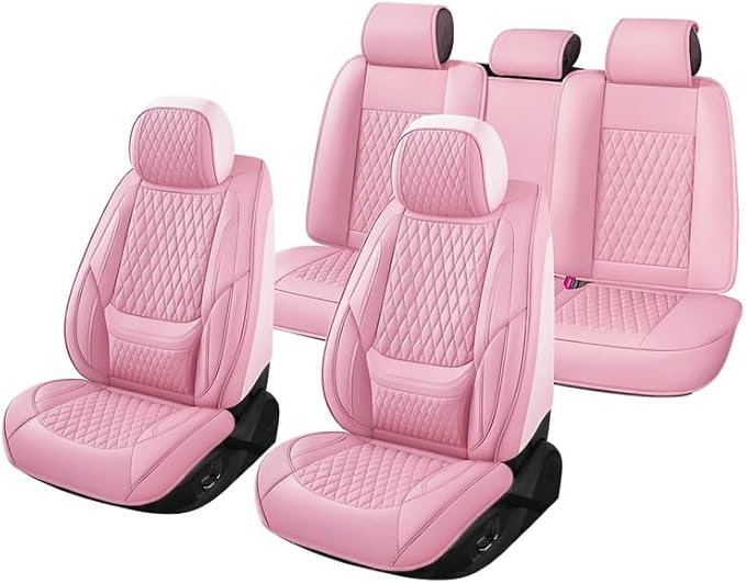Car Seat Covers Full Set Custom Fit for Chevrolet/Chevy Malibu 2000-2026 - Premium Faux Leather with Lumbar Support | Breathable, Waterproof, Anti-Slip, Durable (Pink,Full Set)
