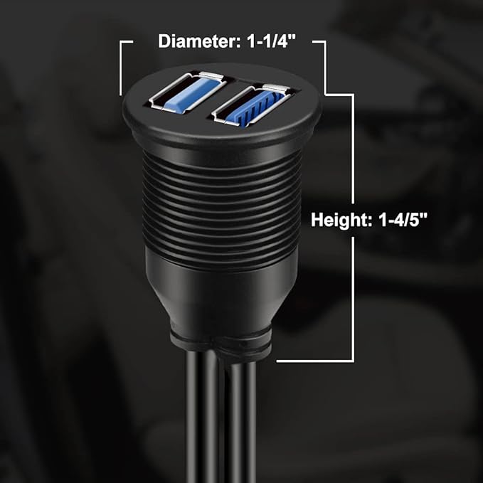 BATIGE 2 Pack Dual USB 3.0 Car Mount Flush Cable - USB3.0 Male to Female Car Mount Extension Cable - Waterproof for Truck, Boat, Motorcycle - Dashboard Panel - 3ft