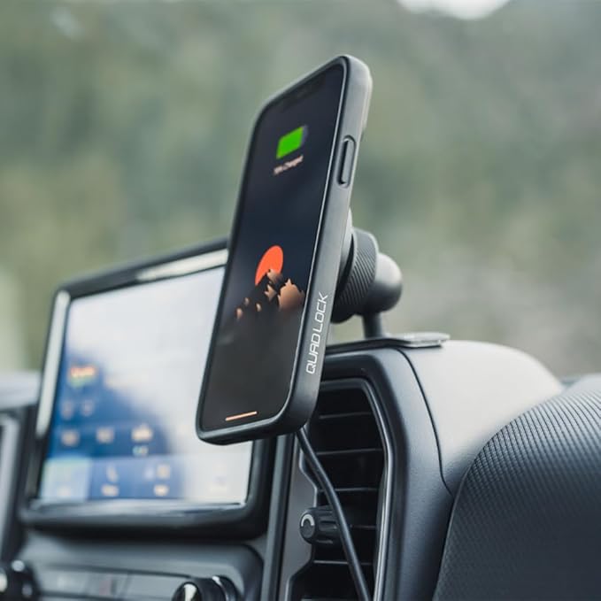 Quad Lock Adhesive Dashboard/Console Car Phone Holder Kit with MAG Wireless Charging Head V2 and MAG Phone Case for iPhone 14 Plus