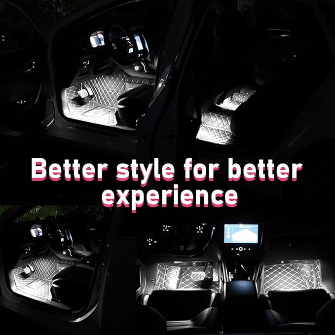 Car LED Strip Light, 24 LEDs RGB Neon Interior Atmosphere Lights, 12V Under Dash Ambient Night Light, USB Port Auto Interior Decorative Lamp, Universal Car Accessories (White)