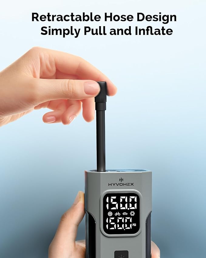 Tire Inflator Portable Air Compressor, 1 Min Fast Inflation Cordless Bike Pump with Digital Pressure Gauge LED Light, 150 PSI Electric Air Pump for Car Tires, Bicycle, Motorcycle, Ball (Black)