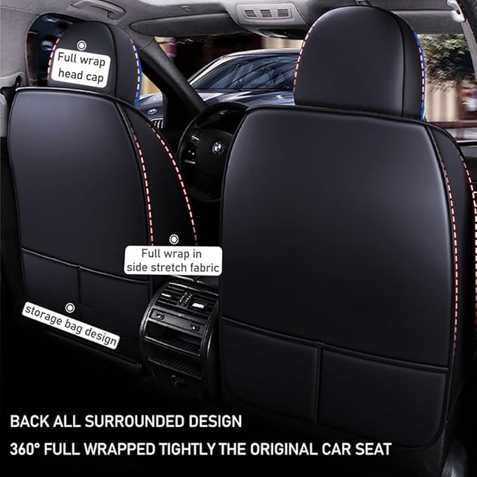 for Chevy Equinox Seat Covers 2005-2026, Full Coverage Customized Car Seat Covers, Premium Leather Waterproof Stain-Resistant Easy to Install (Luxury 5 Seats, Black&Blue)