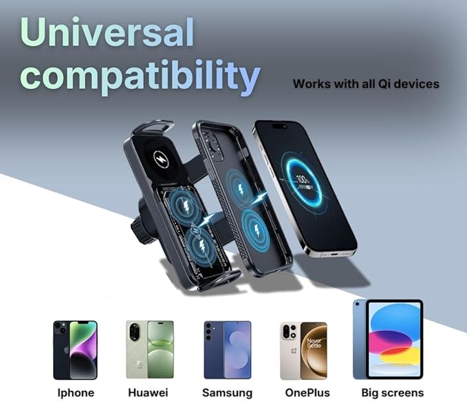 Wireless Car Charger Mount, Auto-Clamping Phone Holder with Fast Charging β Wireless Cell Phone Charging Car Mount for iPhone & Android (Rear Mirror Mount)