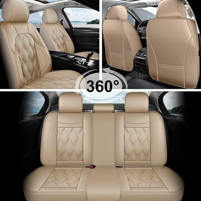 AOMSAZTO Car Seat Covers Full Set Fit for Kia Sportage 2009-2026 Waterproof Faux Leather Car Seat Cushions Automotive 5 Seat Covers Set(Beige)