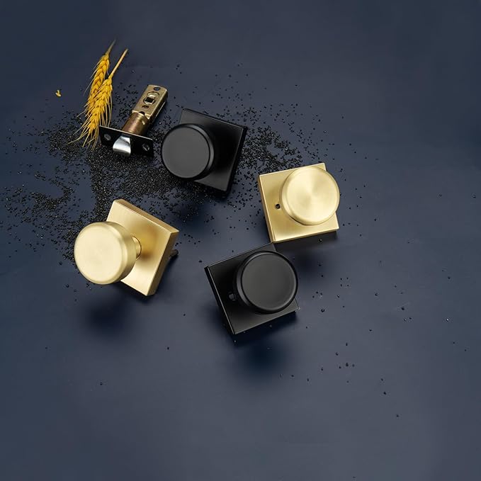 Brushed Gold Door Knobs Interior, Pismo Doorknobs with Square Rosette for Closet