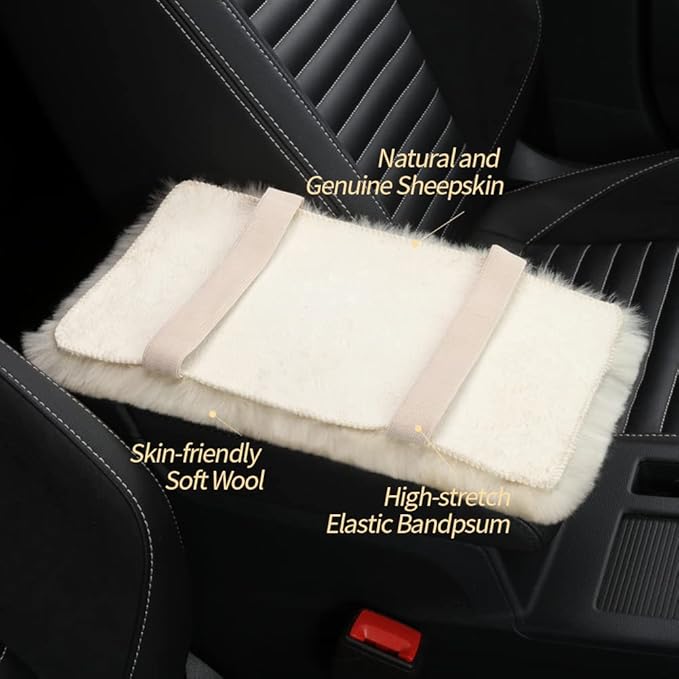 Sheepskin Armrest Cover Auto Center Armrest Cover Car Soft Console Pad, Fluffy Wool Auto Center Console Cover for Most Car Arm Rest Decoration Protector 7 x 13 Inch (Shearling, Deep Rose)