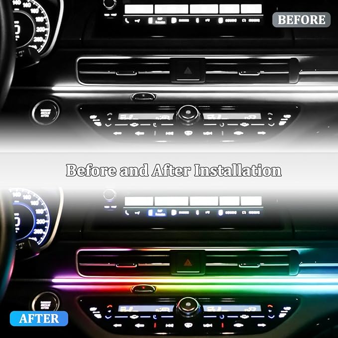 Car LED Strip Lights, 43.3 Inch & 13.8 Inch 2 in 1 64 Colors Music Mode Inside Vehicle Dash Ambient Lighting Kit with Wireless Remote Control, Auto Dashboard Lamp, Universal Fit
