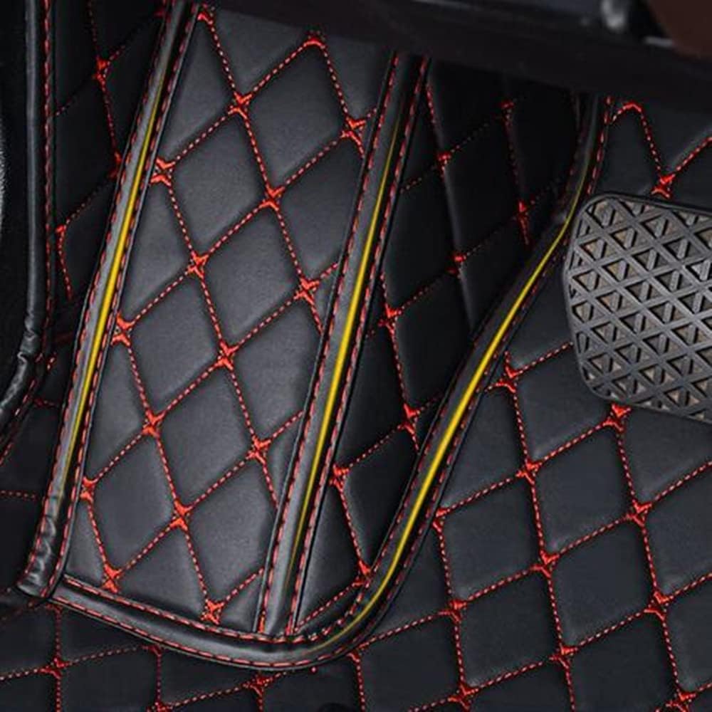 Custom All-Weather Protection Luxury Leather Floor Mats for Cars SUVs Trucks According Anti-Slip Leather Floor mats (35,Red and Striped Black)