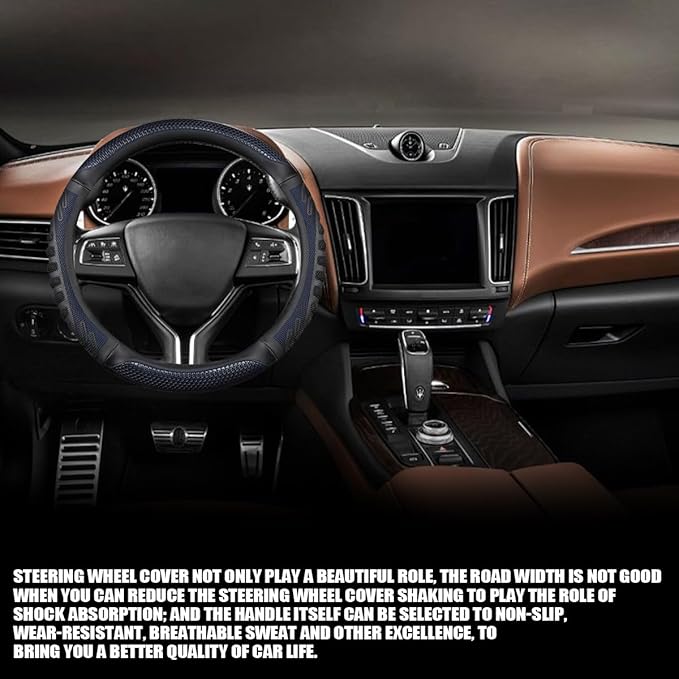 Car Steering Wheel Cover, Anti-Slip Leather Breathable Comfortable Automotive Steering Wheel Cover Protector Decoration for Men and Women, 15 Inch Universal for SUV, Truck, RV(Blue)
