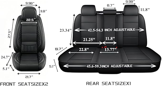 Chezope Car Seat Covers Full Set, Grey Leather Seat Covers, Breathable Front and Back Car Seat Protectors, Wear-Resistant Seat Covers Universal Fit for Most Cars SUV Truck (Grey-Diamonds, Full Set)