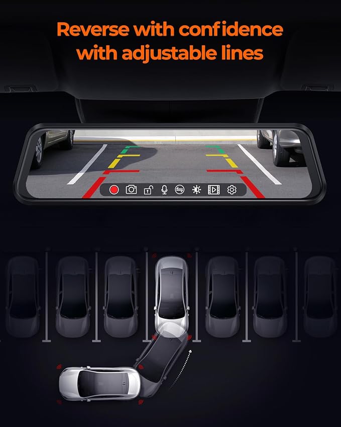 ACUMEN 4K Rear View Mirror Camera,Smart 12" Touch Screen Mirror Dash Cam Front and Rear,Backup Camera for Cars & Trucks with Blind Spot Detection (M4 Quad)