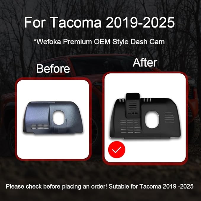 4K Dash Cam Suitable for Toyota Tacoma 2024-2025 SR SR5 TRD Sport Pre-Runner Off Road Limited & Tacoma Hybrid, OEM Look, UHD 2160P Video, WiFi & APP, Loop Recording, Plug&Play, 128GB (F10)