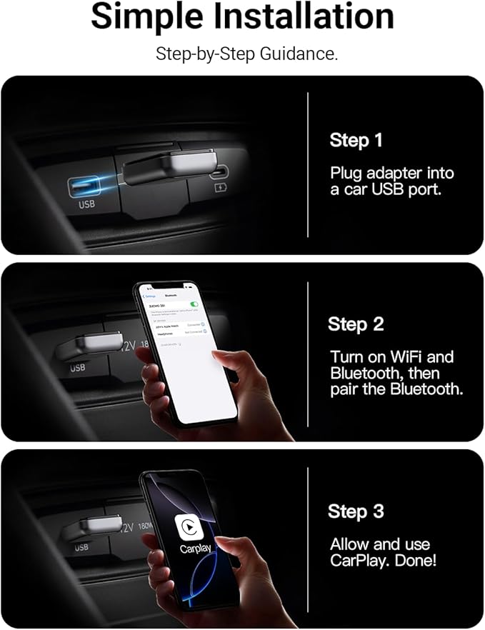 ZUCWO 2-in-1 Mini Wireless CarPlay Adapter for iOS Andriod Auto Plug and Play Low Latency Portable Carplay Adapter Converts Wired to Wireless CarPlay for iOS10+/Android 11+ (Blue)