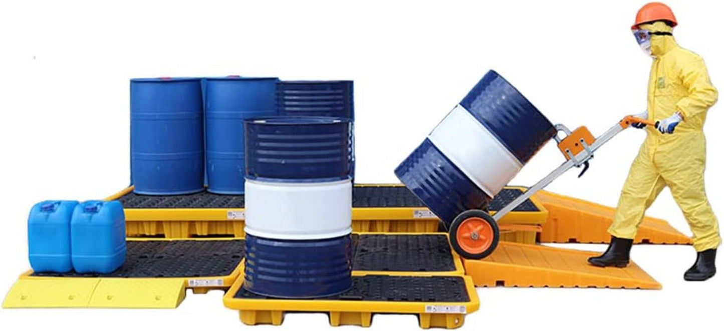Drum Containment Spill Pallet, Industrial Nestable Oil Drums Leak-Proof Tray, Garage Storage Detachable Anti Slip Polyethylene Platform with Drain (Color : Yellow-5 Pack, Size : 26.2"x14.2"x