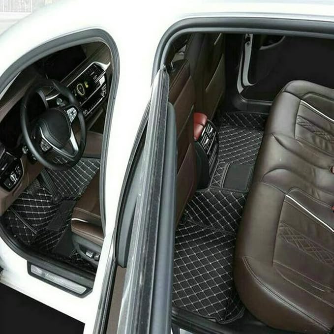 TREGOO All Weather Car Mats Custom Fit Non Slip Floor Mats for 1998-2025 Cars Personalized Leather Protection Pads Suitable for Men Women (Edge Light Brown, Medium Black Beige)