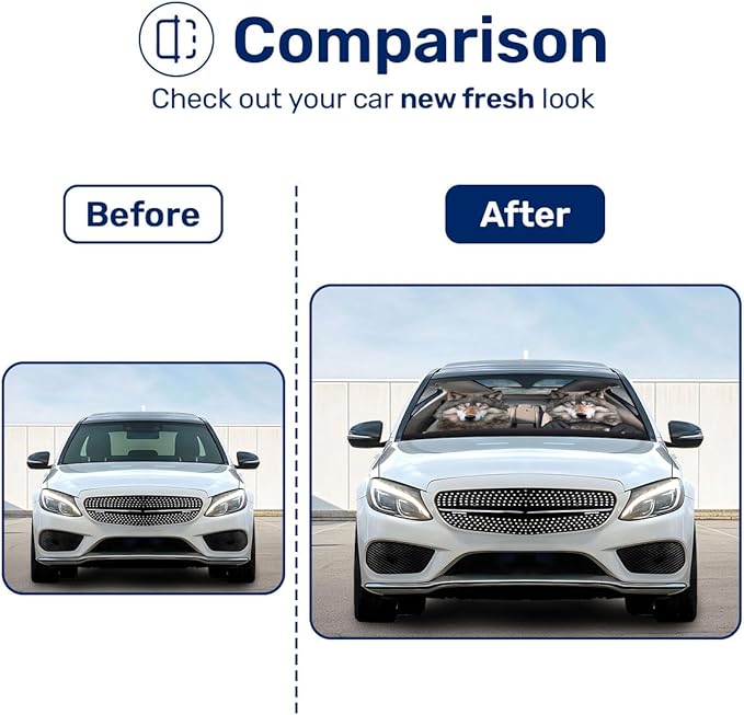 GENANY Wolf Couple Funny Windshield Sun Shade for Car SUV Truck (55x30 Inches), Sun Shade Windshield, Shades for Front Windows, Protector Blocks UV, Spring Car Decor