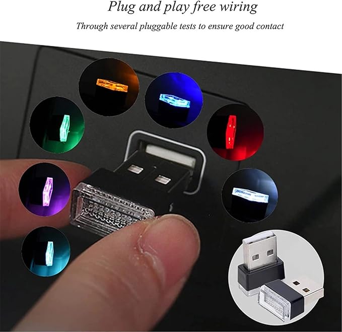 1/4/10 PCS USB LED Light Car Interior Styling Atmosphere Decorative Lamps Mini Universal Portable Ambient Lighting Kit Red Bule(1 PCS_Ice Blue)