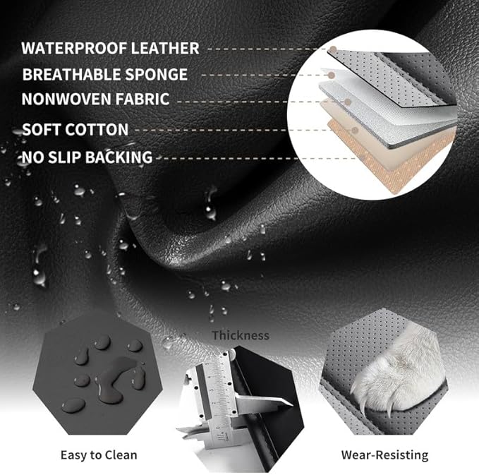Car Seat Covers Custom Fit for Chevrolet/Chevy Captiva 2006-2018 , Premium Faux Leather Waterproof Car Seat Protectors with Lumbar Support, Breathable Anti-Slip Easy to install(Black&Gray,Full set)