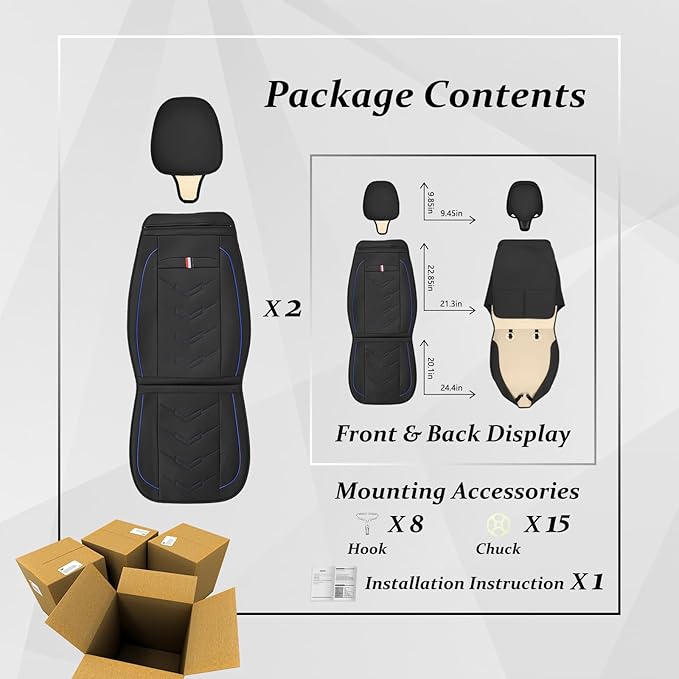 Car Seat Cover for Ford Explorer 2000-2025, Waterproof Durable Compatible Airbag, Premium Leather Seat Protector(2 Seats Standard,Black Blue)