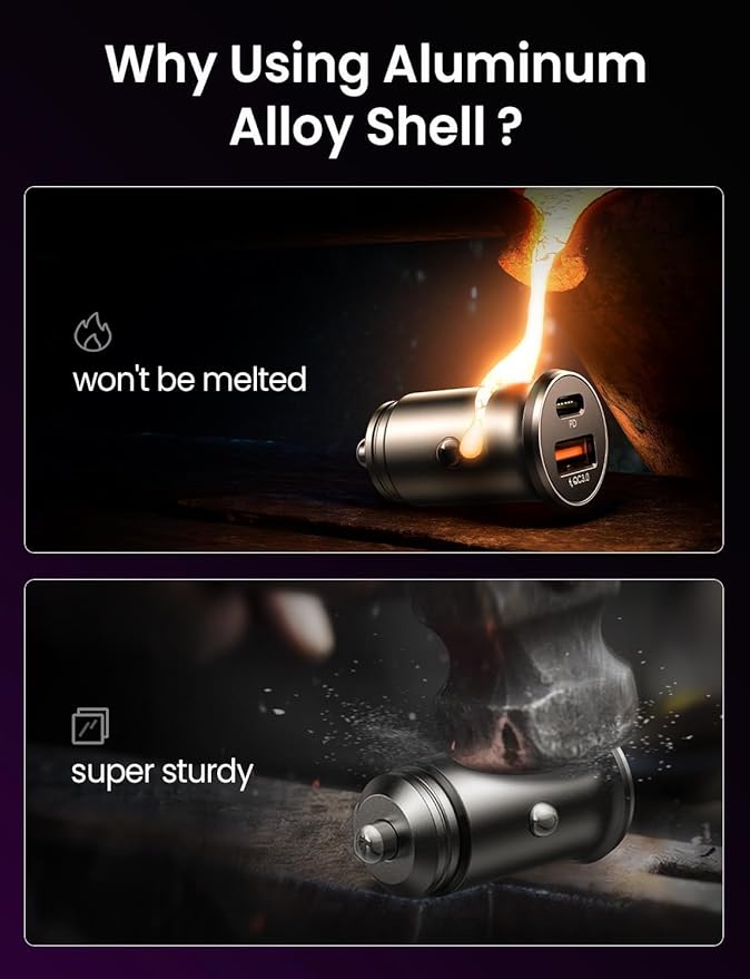 LISEN 69W Mini Cigarette Lighter Adapter Car Charger USB C Fast Charging, 12V Cigarette Lighter USB Car Charger Fast Charging Adapter, for iPhone 17 Pro Max 16 15 14 13 12 Plus Mini, Samsung S26 S25