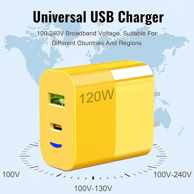 2026 New 120w Type C/USB A Dual Ports Adapter, C Chargers Fast Charging 10 Foot, Fast Phone Charger, Mechanical Style Multi-Function Cable, for Gaming Office Travel (3pcs)