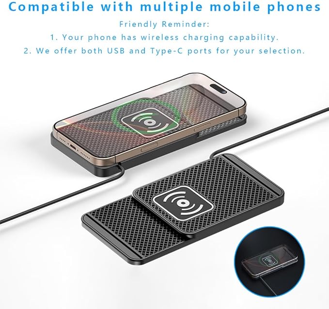 Wireless Charging Pad for Car for Ford F-150 Lightning 2022-2025, Non-Slip Type C/USB 20W Fast Phone Charging Pad DIY Trim-to-Fit No Interior Damage,B&Type-C