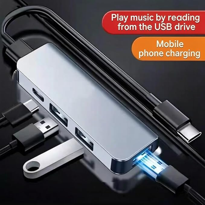 Car Accessories 4-in-1 Car USB Hub Equipped with a Data Interface and Multiple Type-C/USB-A Fast Charging interfaces,USB Hub for iPhone,iPad,Samsung Galaxy,USB Flash Drive,Android(Black)