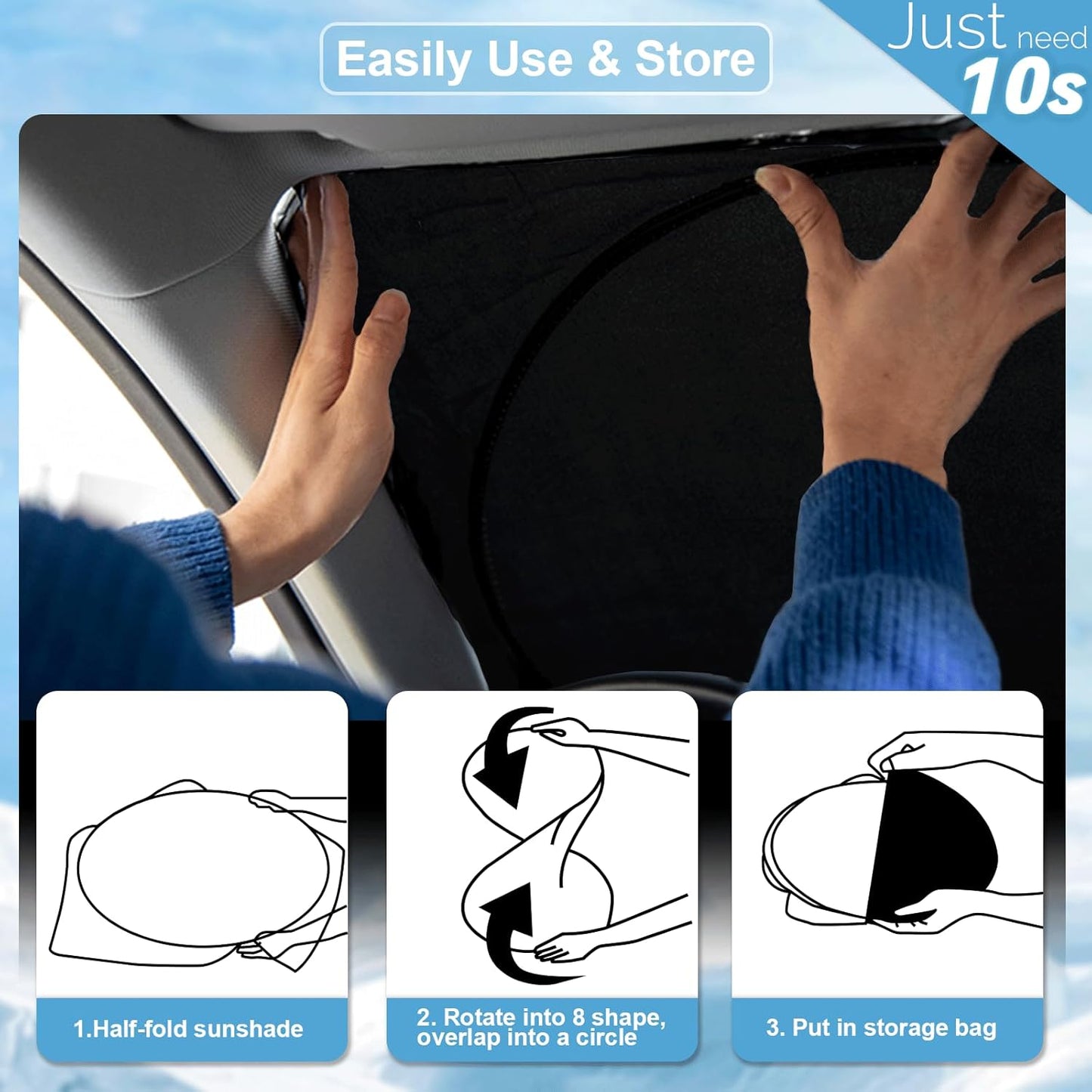 Custom Fit Kia Forte Windshield Sunshade for Kia Forte 2019 2020 2021 2022 2023 2024 2025 Front Window Shades Cover for Windshield Sun Visor Protector 210T Reflector Blocks UV Rays Cooler Accessories
