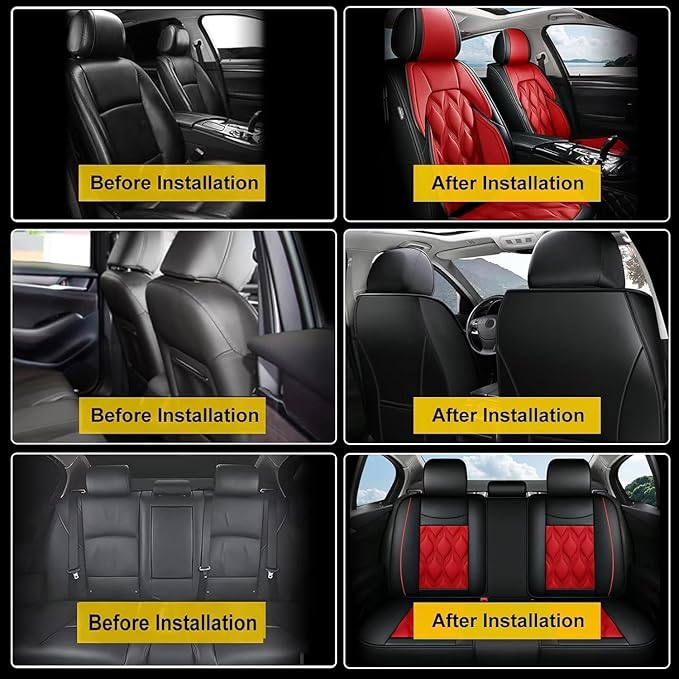 AOMSAZTO Car Seat Covers Full Set Fit for Chevy/Chevrolet Malibu 2009-2026 Waterproof Faux Leather Car Seat Cushions Automotive 5 Seat Covers Set(Black&Red)