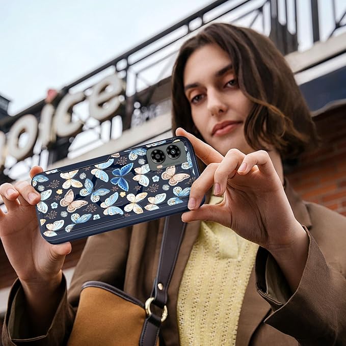 for Moto G 5G 2024 Case - Compatible with MagSafe Women Girls Cute Magnetic Protective Phone Cover Kawaii Girly Blue Butterfly Heavy Duty Shockproof Design for Motorola Moto G 5G 2024 Cases