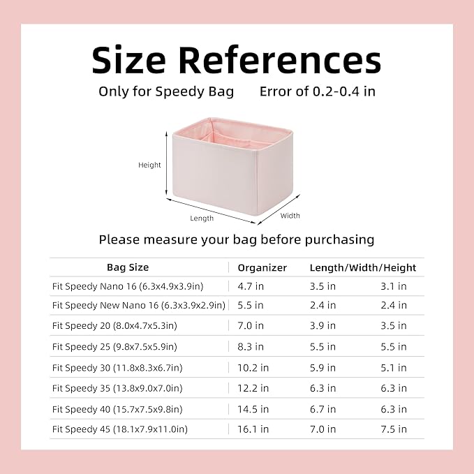 DGAZ Silk Purse Organizer Insert Fits LV Speedy 16/20/25/30/35/45 bags,Silky Smooth Bag Organizer,Luxury Handbag & Tote Shaper(Pink,SP20)