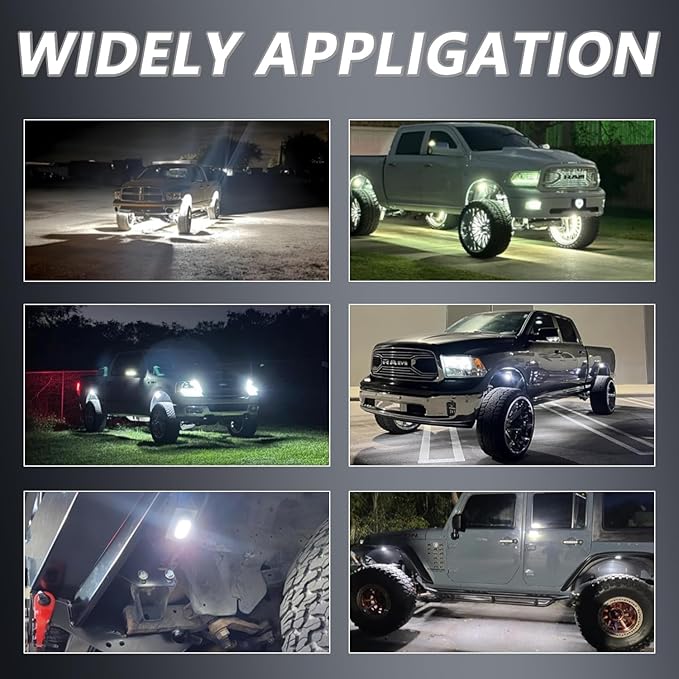 GSRECY Rock Lights Ultra Bright LED Neon Underglow Lights Waterproof for Trucks Pickup SUV UTV ATV RZR Car Boats Motorcycle (White, 8 Pods)