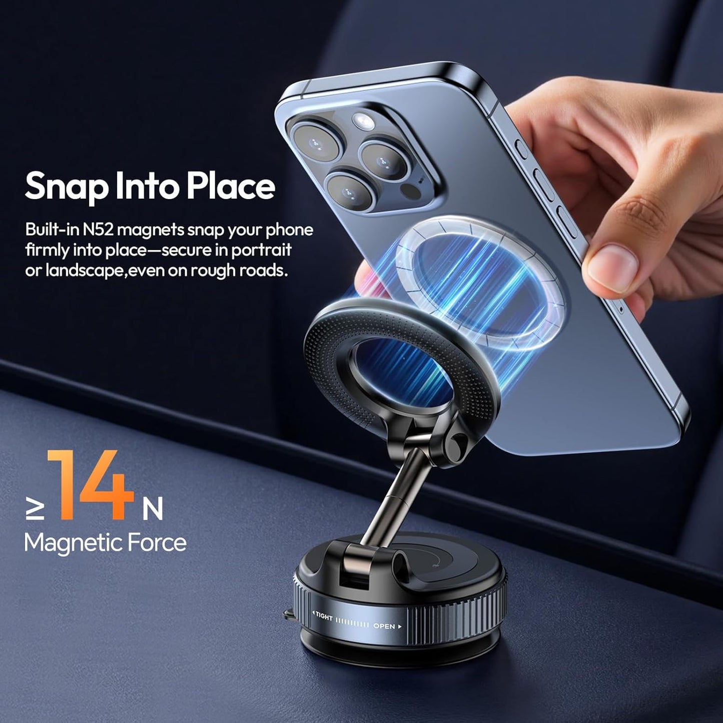 ULANZI SK-25 Car Phone Holder for Magsafe, Vacuum Suction Cup Magnetic Phone Mount, 360° Adjustable Phone MagMount for Car/Ceramic Tile/Gym/Mirror, Load up to 1kg, Magnetic Force ≥14N(Black)