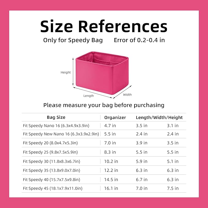 DGAZ Silk Purse Organizer Insert Fits LV Speedy 16/20/25/30/35/40/45 bags,Silky Smooth Bag Organizer,Luxury Handbag & Tote Shaper(Rose pourpre,SP45)