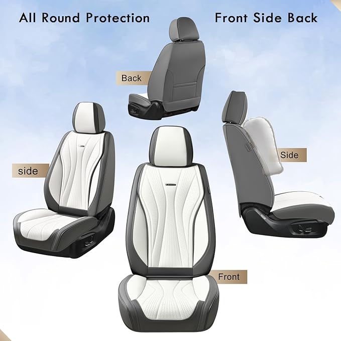 Coverado Front and Back Seat Covers, Waterproof Car Seat Cover, 5 Seat Leather Seat Cover for Cars, Universal Car Seat Protector, Automotive Seat Cover Car Seat Cushion Fit for Most Cars (Gray&White)