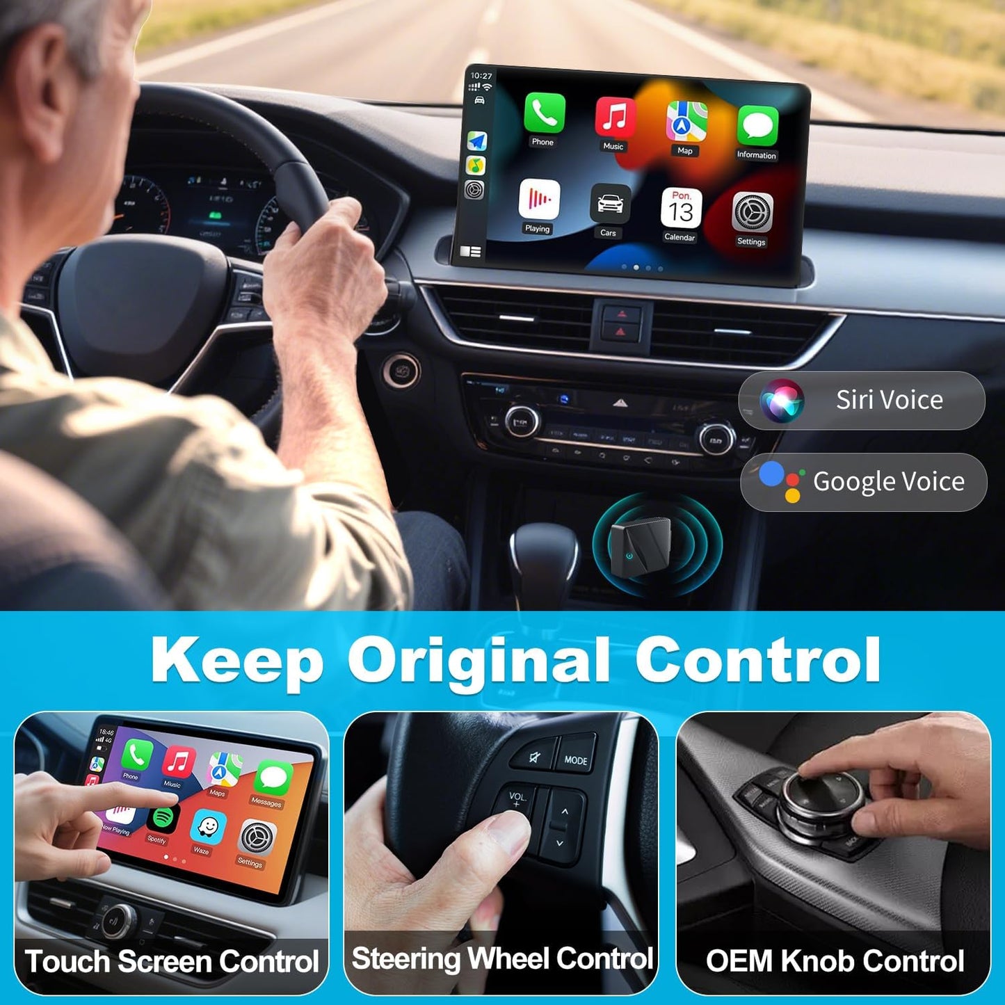 Wireless CarPlay Adapter,Convert Wired to Wireless CarPlay Adapter,Plug&Play 2-in-1 CarPlay & Android Auto Adapter,Fast&Stable Mini USB&USB-C/Type-C Car Adapter,Suitable for iOS10+/Android11+(Black)