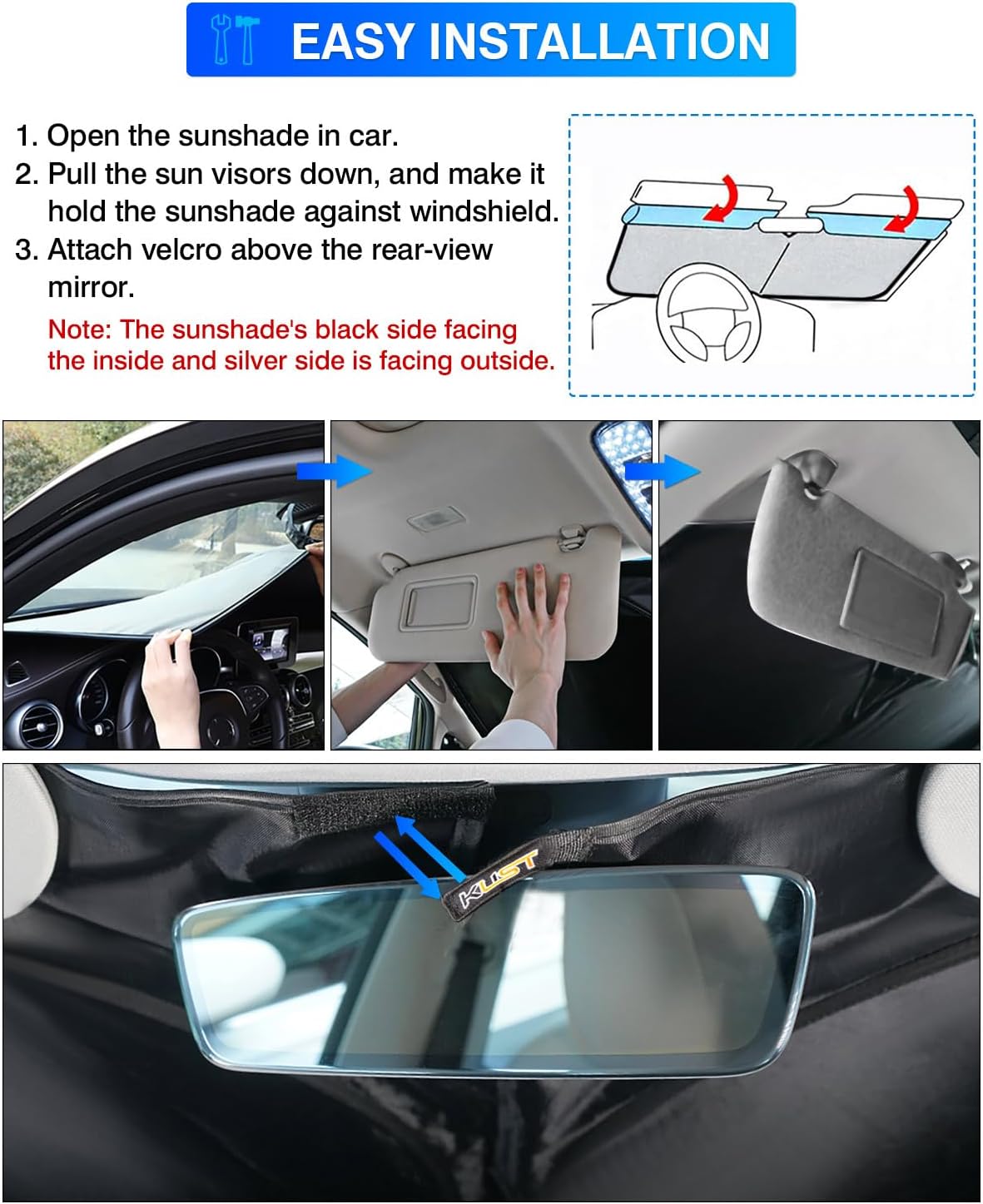 KUST Windshield Sun Shade for Chevy Impala 2014-2020 Window Shade Sun Visor Cover Foldable Blocks UV Rays Keep Your Car Cooler