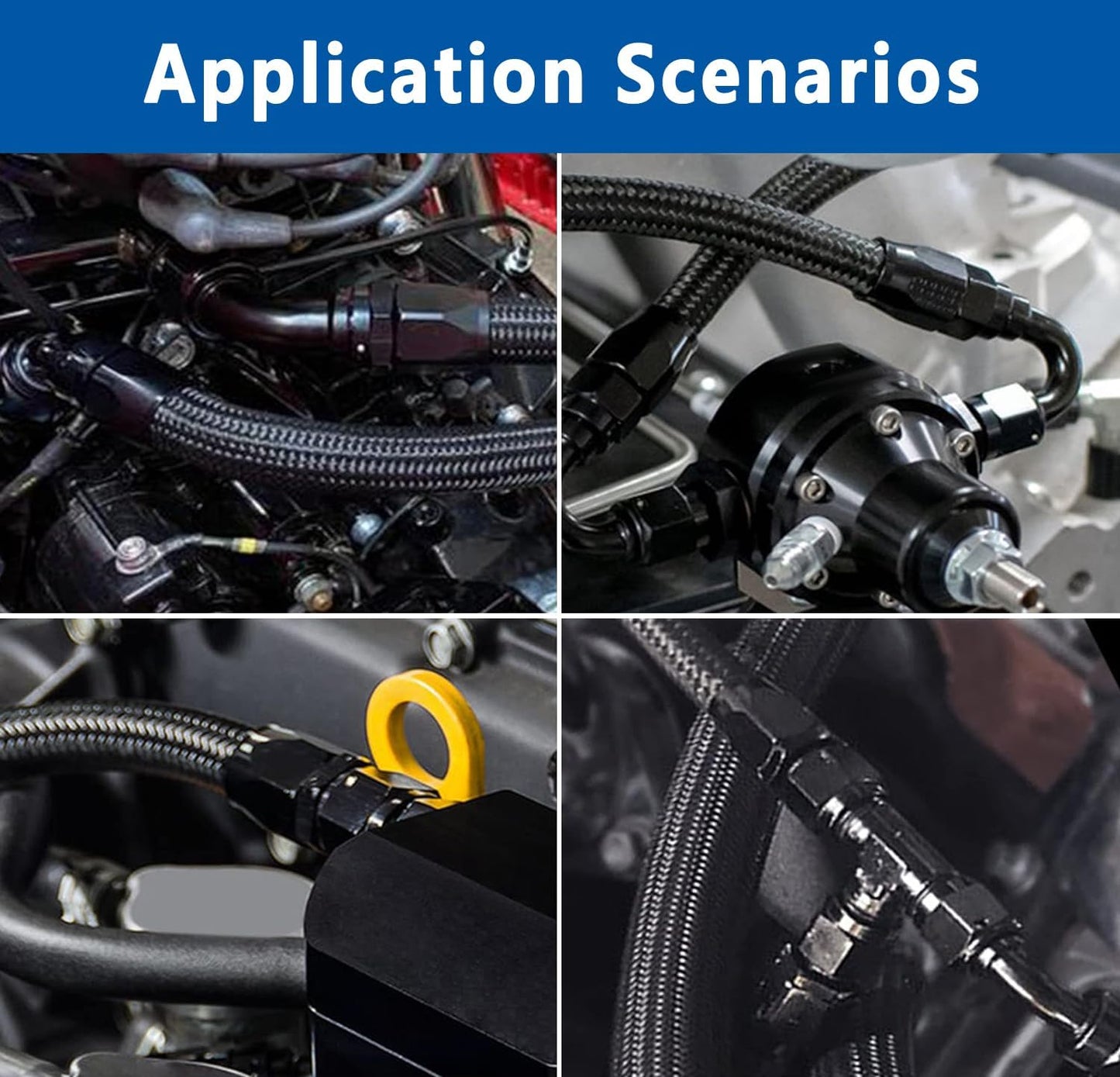 LokoCar 6AN Hose End Fitting 180 Degree Swivel For CPE Braided Hose Black 2Pcs