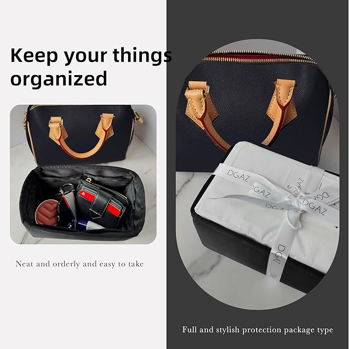 DGAZ Silk Purse Organizer Insert Fits LV Speedy 16/20/25/30/35/45 bags,Silky Smooth Bag Organizer,Luxury Handbag & Tote Shaper(Black,SP16)