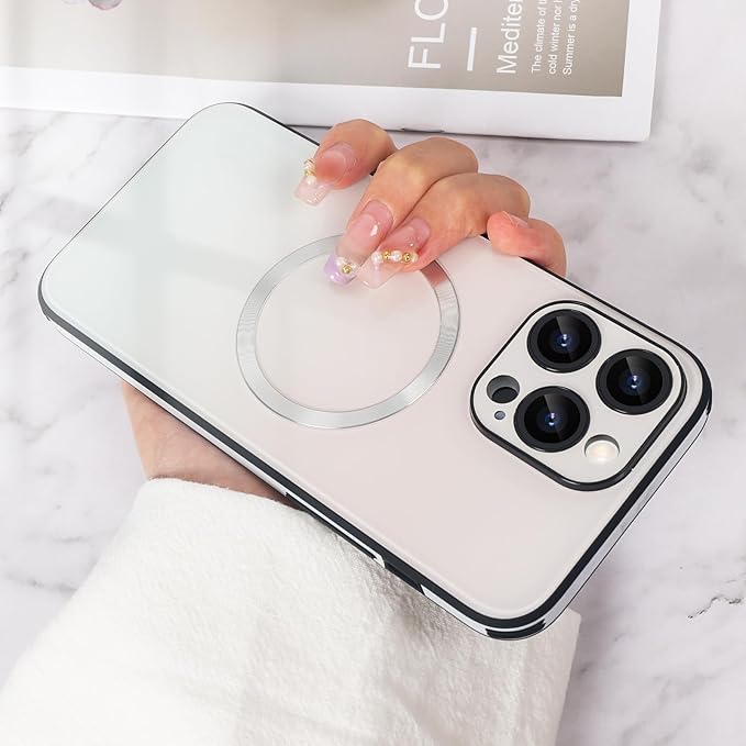 Guppy Compatible with iPhone 12 Pro Max Magnetic Case, Gradient Case with Magnetic Charging, Gradient Glass Back Cover with Lens Film-White