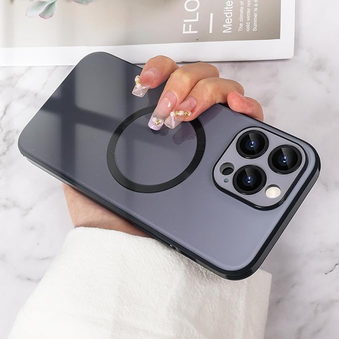 Guppy Compatible with iPhone 13 Pro with MagSafe Case, Magnetic Gradient Case with MagSafe Charging, Gradient Glass Back Cover with Lens Film-Black