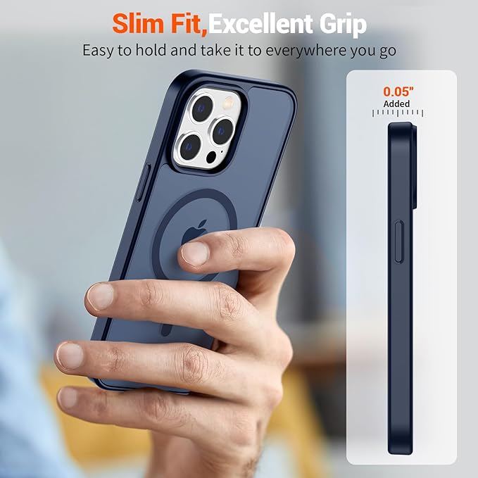 SUPFINE Magnetic for iPhone 14 Pro Max Case with Screen Protector (Compatible with MagSafe) (Military Grade Drop Protection) Translucent Matte Shockproof Phone Cover,Dark Blue