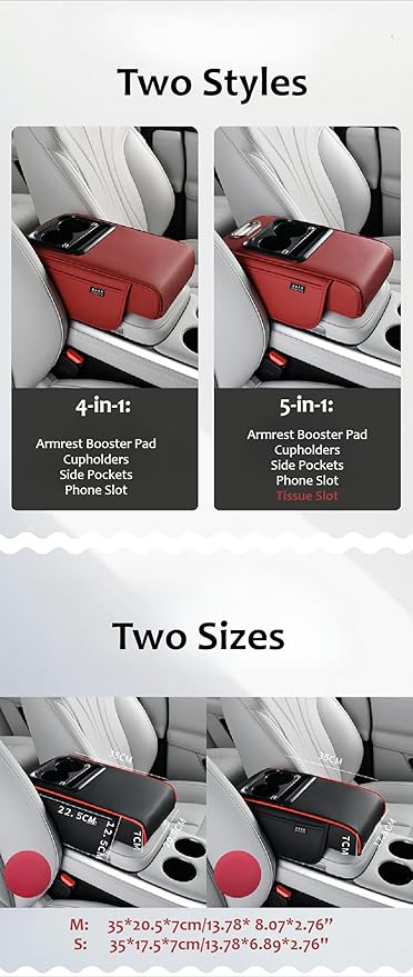Armrest Box Pad for Car w/Type-C Charging Interface, Car Center Console Cover w/Cup Holder, Interior Car Accessories (Black-Red)