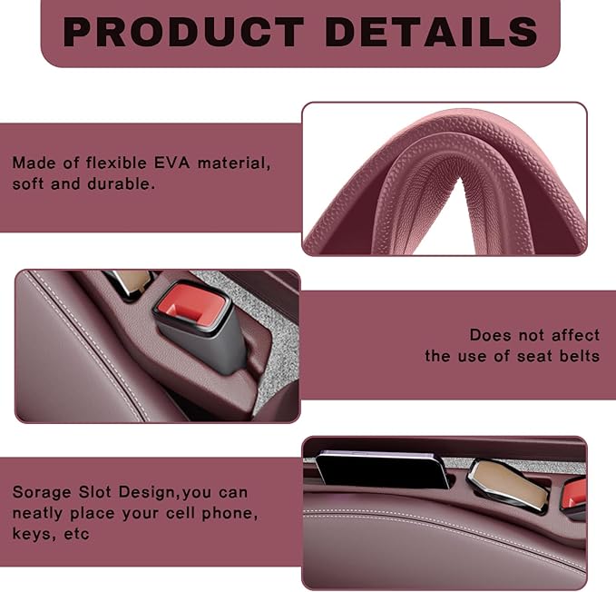 2PCS Car Seat Gap Filler Organizer, Multifunctional Car Gap Filler Organizer Storages Function for Storing Phones Keys Cards, Universal No Drop Seat Guard for Cars (Red)
