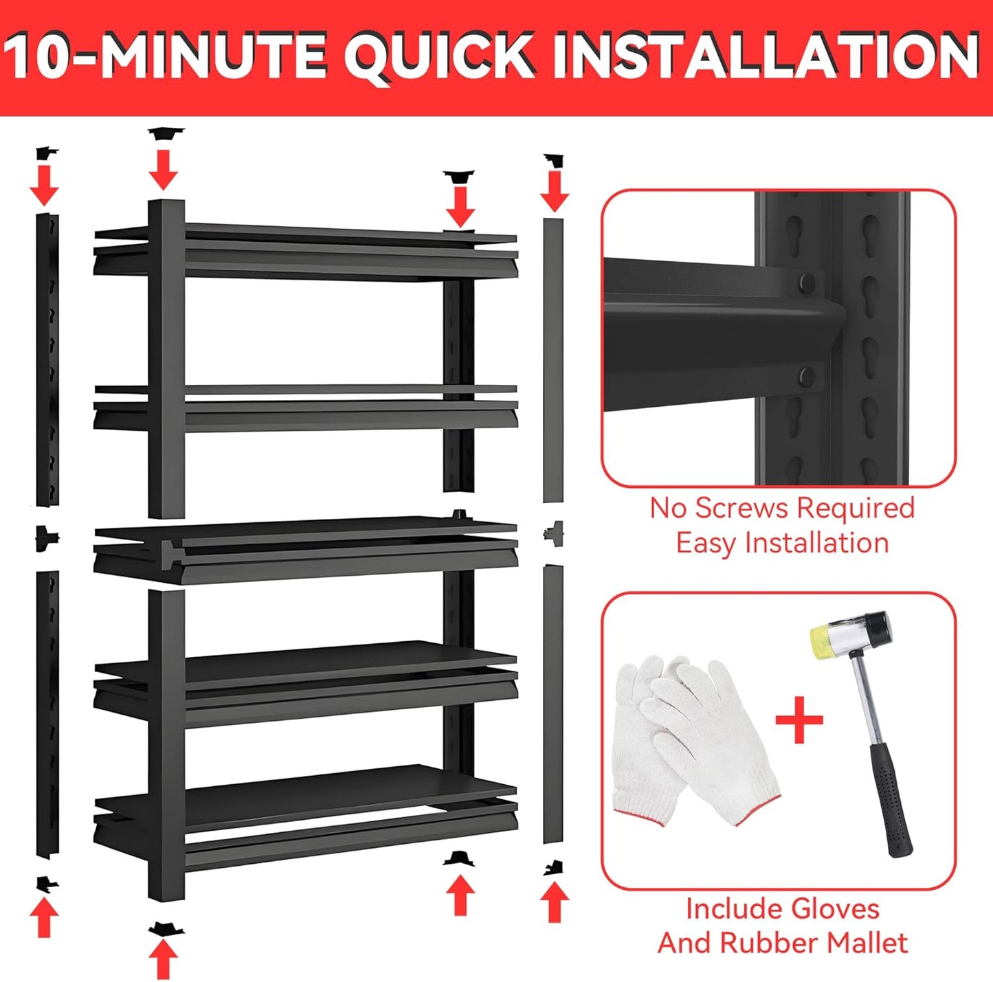 Metal Garage Shelving Unit, Heavy Duty 5-Tier Adjustable Storage Rack, Steel Shelving, 2000 lbs Capacity, Industrial Shelves for Heavy Tools and Equipment (5-Tier 72" H x36 W x 14" D)