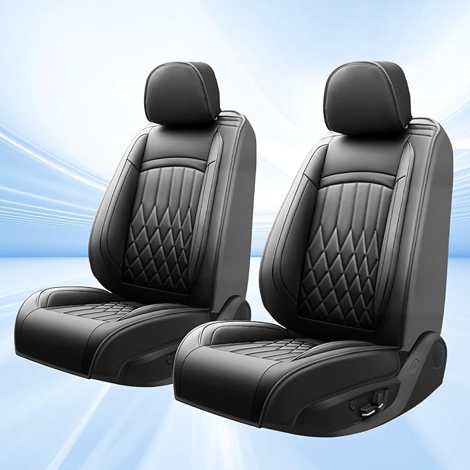 Fit Palisade Car Seat Covers for Hyundai Palisade 2020-2026 - Premium Leather, Waterproof, All-Weather, Airbag Compatible, Breathable, Easy Install,Only 2 Front seat Covers, Black