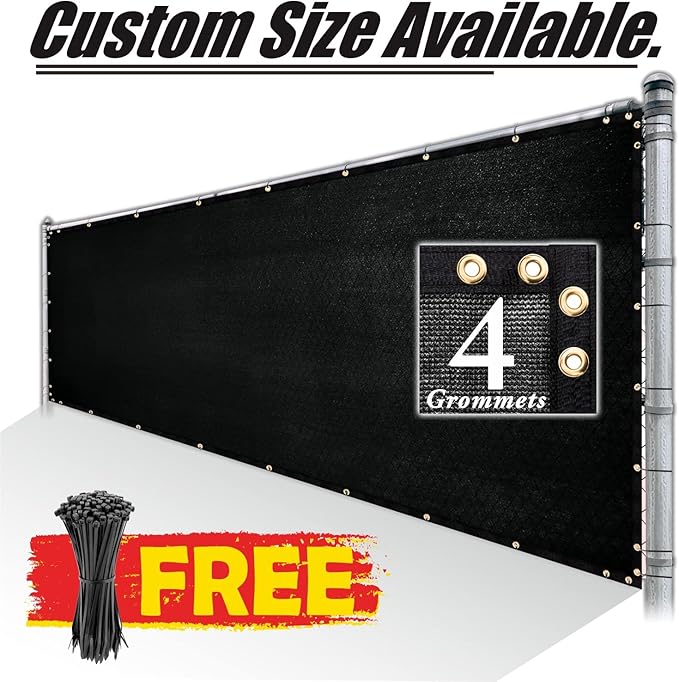 Royal Shade 5' x 8' Black Fence Privacy Screen Windscreen Cover Netting Mesh Fabric Cloth - Cable Zip Ties Included (We Make Custom Size)